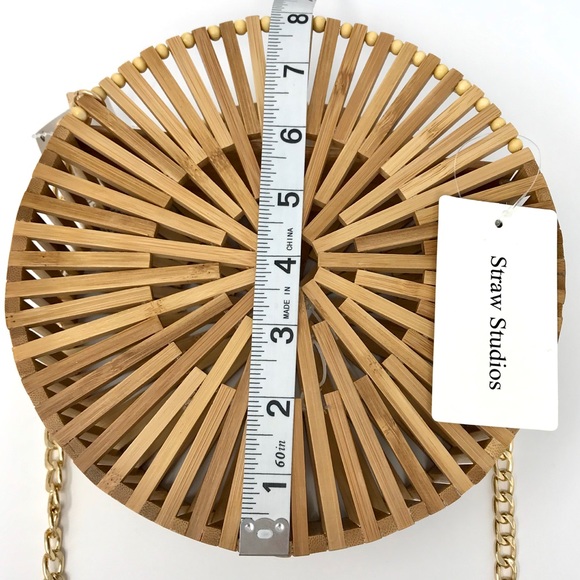 SOLD-Straw Studios Hand Made Round Bamboo Purse - Picture 6 of 6
